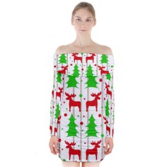 Reindeer Elegant Pattern Long Sleeve Off Shoulder Dress