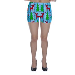 Xmas Reindeer Pattern - Blue Skinny Shorts by Valentinaart