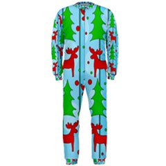 Xmas Reindeer Pattern - Blue Onepiece Jumpsuit (men)  by Valentinaart