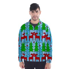 Xmas Reindeer Pattern - Blue Wind Breaker (men) by Valentinaart