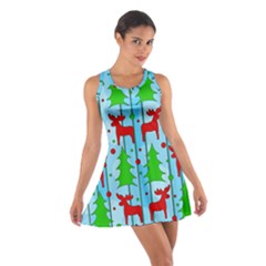 Xmas Reindeer Pattern - Blue Cotton Racerback Dress by Valentinaart