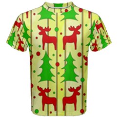 Xmas Reindeer Pattern - Yellow Men s Cotton Tee by Valentinaart