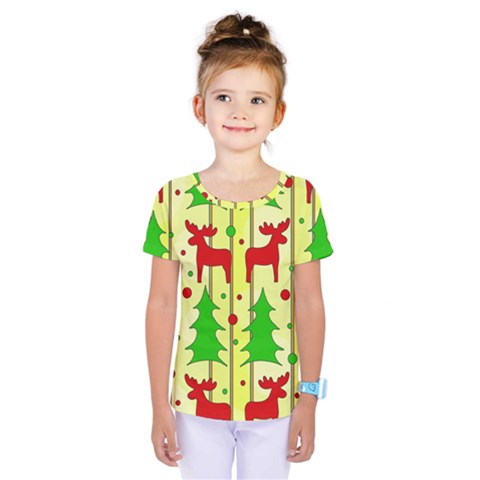 Xmas Reindeer Pattern - Yellow Kids  One Piece Tee by Valentinaart