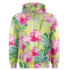 Tropical Dream Hibiscus Pattern Men s Zipper Hoodie