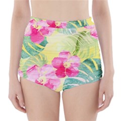 Tropical Dream Hibiscus Pattern High-waisted Bikini Bottoms by DanaeStudio