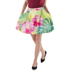 Tropical Dream Hibiscus Pattern A-line Pocket Skirt