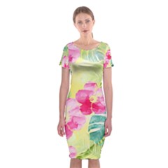 Tropical Dream Hibiscus Pattern Classic Short Sleeve Midi Dress