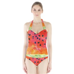 Abstract Watermelon Halter Swimsuit by DanaeStudio