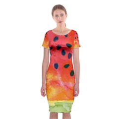 Abstract Watermelon Classic Short Sleeve Midi Dress