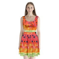 Abstract Watermelon Split Back Mini Dress 