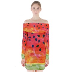 Abstract Watermelon Long Sleeve Off Shoulder Dress