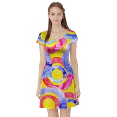 Blue And Pink Dream Short Sleeve Skater Dress by DanaeStudio