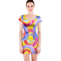 Blue And Pink Dream Short Sleeve Bodycon Dress by DanaeStudio