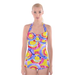 Blue And Pink Dream Boyleg Halter Swimsuit 