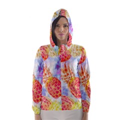 Colorful Pineapples Over A Blue Background Hooded Wind Breaker (women)