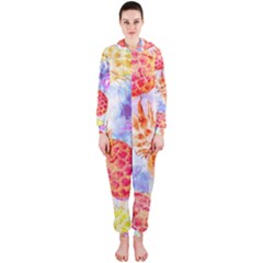 Colorful Pineapples Over A Blue Background Hooded Jumpsuit (ladies) 