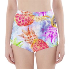 Colorful Pineapples Over A Blue Background High-waisted Bikini Bottoms