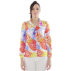 Colorful Pineapples Over A Blue Background Wind Breaker (women)