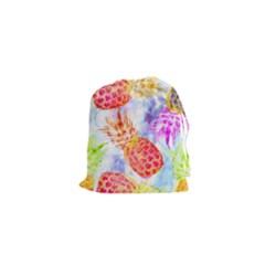 Colorful Pineapples Over A Blue Background Drawstring Pouches (xs) 