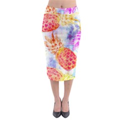 Colorful Pineapples Over A Blue Background Midi Pencil Skirt