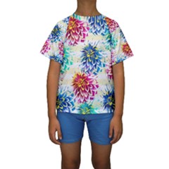 Colorful Dahlias Kids  Short Sleeve Swimwear by DanaeStudio