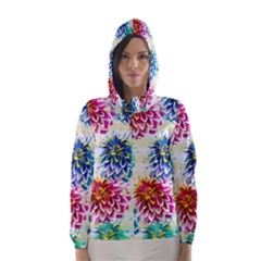 Colorful Dahlias Hooded Wind Breaker (women)