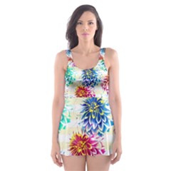 Colorful Dahlias Skater Dress Swimsuit