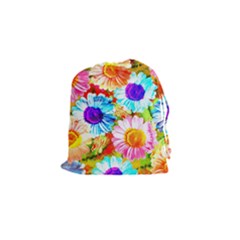 Colorful Daisy Garden Drawstring Pouches (small)  by DanaeStudio