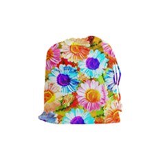 Colorful Daisy Garden Drawstring Pouches (medium)  by DanaeStudio