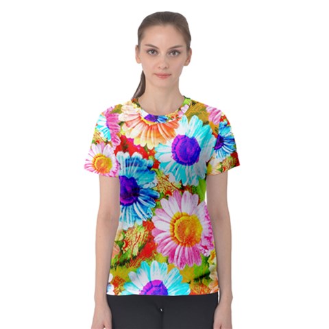 Colorful Daisy Garden Women s Sport Mesh Tee by DanaeStudio