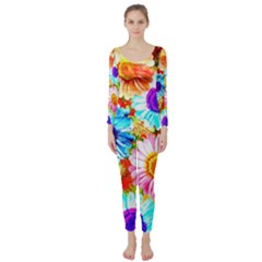 Colorful Daisy Garden Long Sleeve Catsuit by DanaeStudio