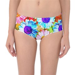 Colorful Daisy Garden Mid-waist Bikini Bottoms by DanaeStudio