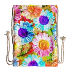 Colorful Daisy Garden Drawstring Bag (large) by DanaeStudio