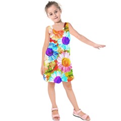 Colorful Daisy Garden Kids  Sleeveless Dress by DanaeStudio