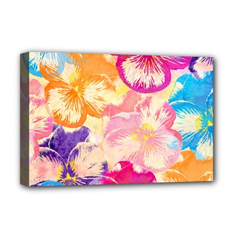 Colorful Pansies Field Deluxe Canvas 18  X 12   by DanaeStudio