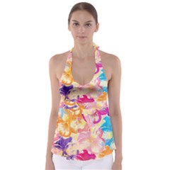 Colorful Pansies Field Babydoll Tankini Top