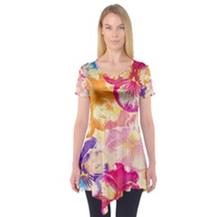 Colorful Pansies Field Short Sleeve Tunic 