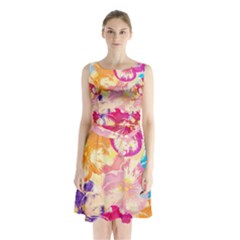 Colorful Pansies Field Sleeveless Chiffon Waist Tie Dress by DanaeStudio