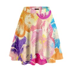 Colorful Pansies Field High Waist Skirt