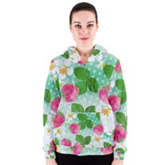 Cute Strawberries Pattern Women s Zipper Hoodie