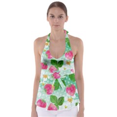 Cute Strawberries Pattern Babydoll Tankini Top by DanaeStudio