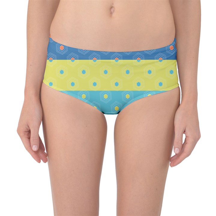 Hexagon And Stripes Pattern Mid-Waist Bikini Bottoms