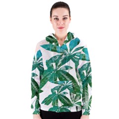 Pachira Leaves  Women s Zipper Hoodie