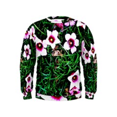 Pink Flowers Over A Green Grass Kids  Sweatshirt