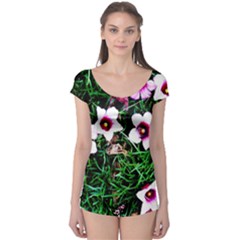 Pink Flowers Over A Green Grass Boyleg Leotard  by DanaeStudio