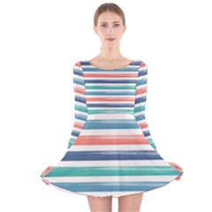 Summer Mood Striped Pattern Long Sleeve Velvet Skater Dress