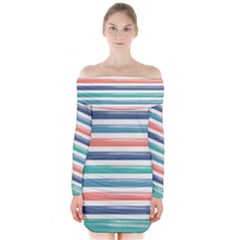 Summer Mood Striped Pattern Long Sleeve Off Shoulder Dress