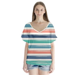 Summer Mood Striped Pattern Flutter Sleeve Top by DanaeStudio