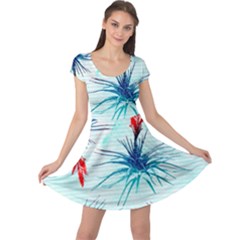 Tillansia Flowers Pattern Cap Sleeve Dresses