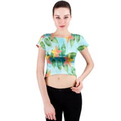 Tropical Starfruit Pattern Crew Neck Crop Top by DanaeStudio